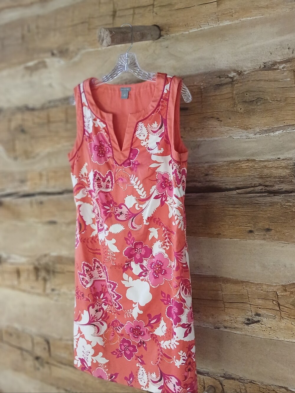 Ann Taylor Sleeveless Split Neck Orange Paisley Midi Dress Size 10 - Picture 2 of 6